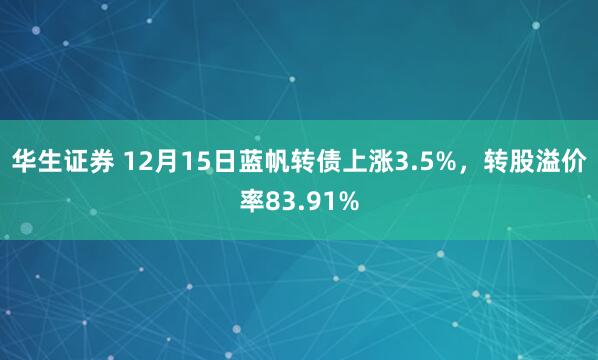 华生证券 12月15日蓝帆转债上涨3.5%，转股溢价率83.91%