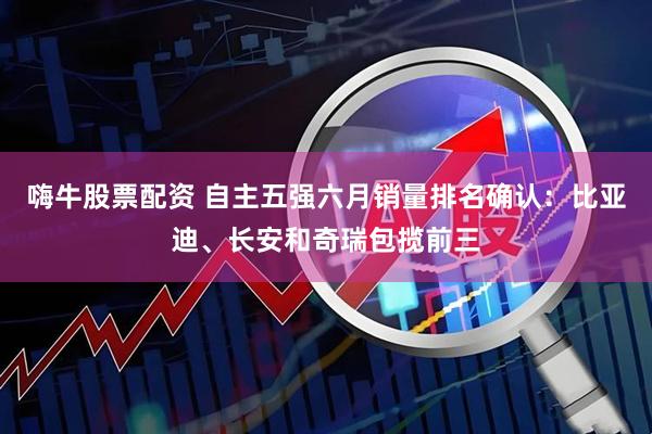 嗨牛股票配资 自主五强六月销量排名确认：比亚迪、长安和奇瑞包揽前三